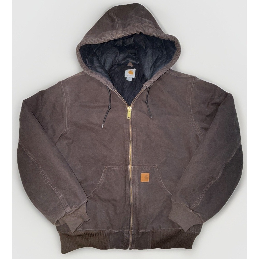 Vintage Carhartt J130 DKB Sandstone Duck Active Jacket Hooded Medium Regular